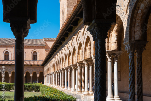 Medieval architecture and garden in Monreale Cathedral, Palermo