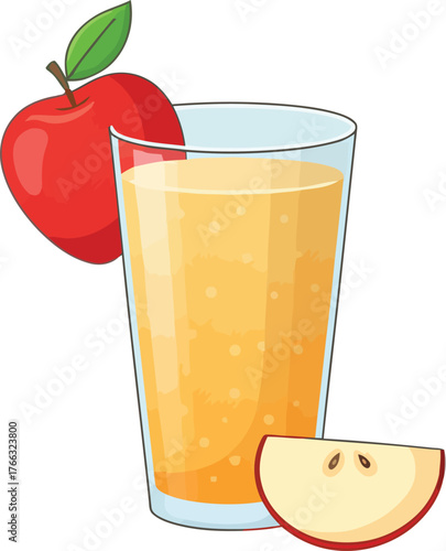 Refreshing Apple Juice in a Glass with Apple Slice and Fruit