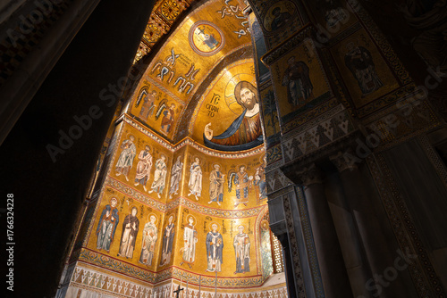 Byzantine Christ Pantocrator mosaic in Monreale Cathedral, Sicily