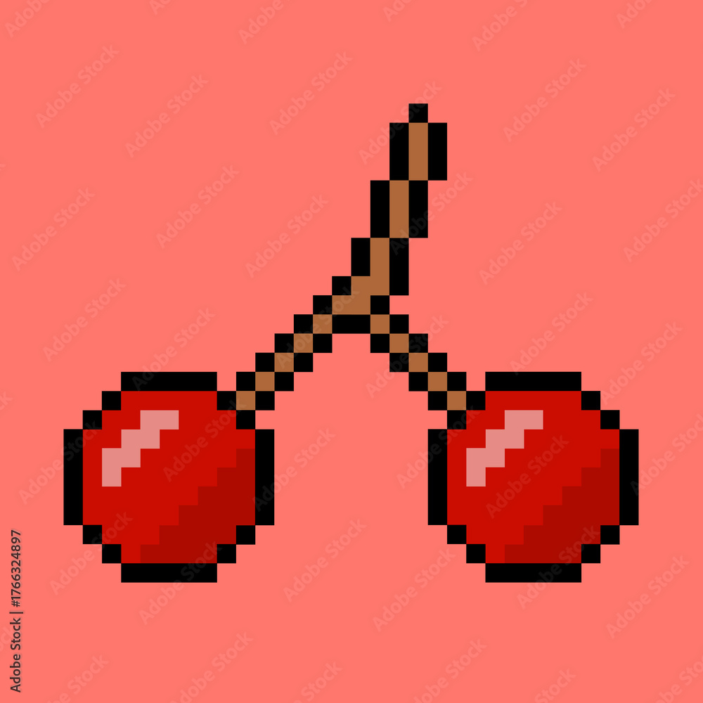 Obraz premium Pixel Art Style of Two Cherries