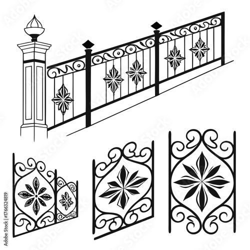 Wrought iron fence set