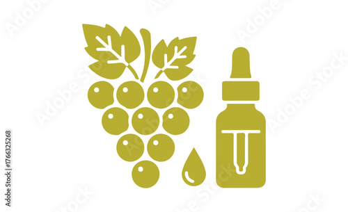 Grapeseed oil icon. An organic component for haircare products. A vegan hair conditioner. A natural cosmetic for treating hair. 