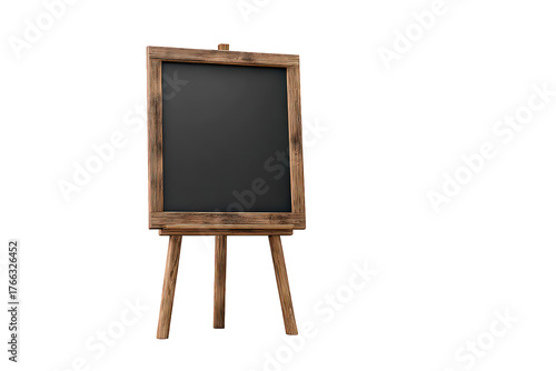 Wooden Easel Displaying Blank Blackboard Against Black Backdrop Transparent Background