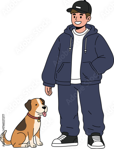 Young Man and His Loyal Dog Companion