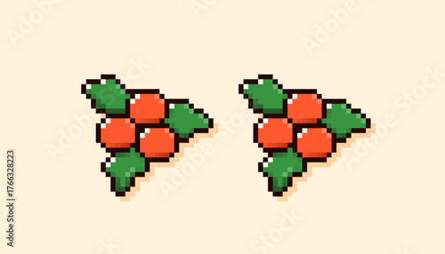 Pixel art Christmas English holly decoration. 