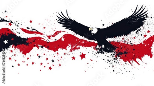 Abstract Design Featuring Stars and Stripes Blending with Sea Elements and Bold Eagle in Vivid Colors