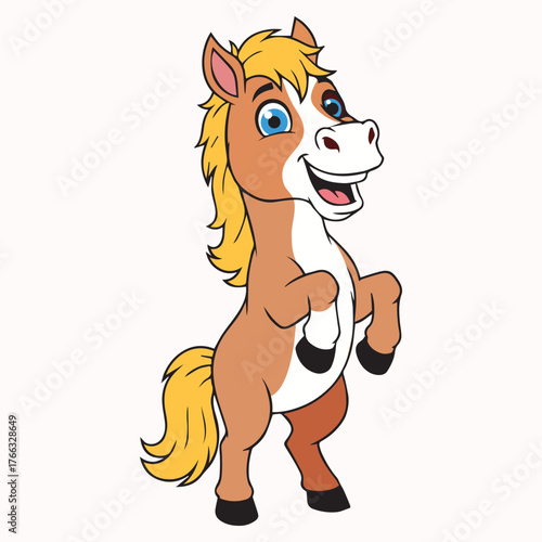  Cute Cartoon Horse Rearing Up Vector Illustration
