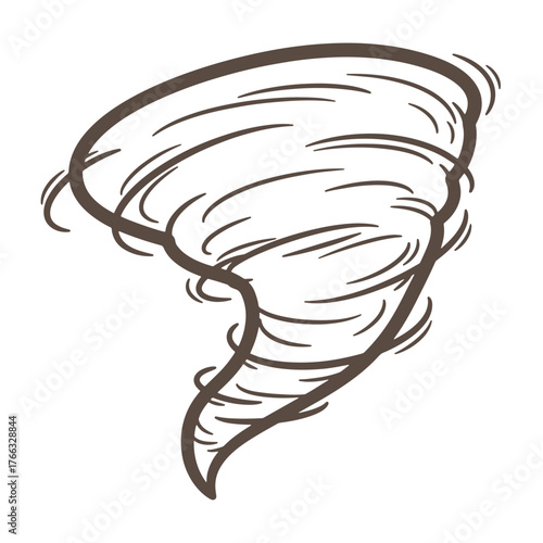 Hand drawn illustration of a swirling tornado depicting weather and natural disasters concept
