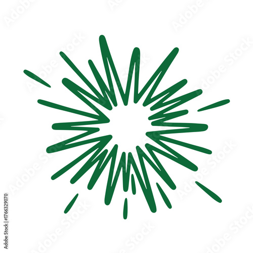 Hand-drawn green burst element graphic perfect for celebrating festive moments and energy