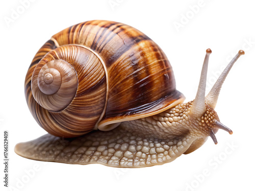 Garden snail isolated on transparent background, a common terrestrial gastropod