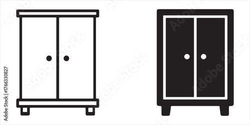 Simple cupboard icons silhouette and outline furniture graphic