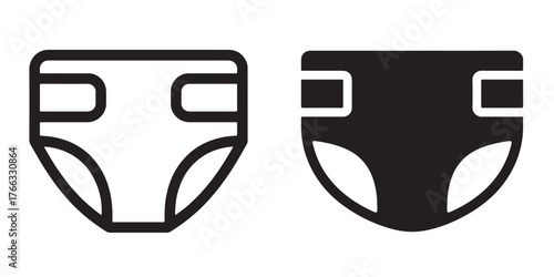 Diaper outline and solid icon set for baby care and hygiene