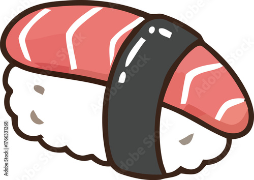 Cartoon Salmon Nigiri Sushi with Nori Seaweed Band and Rice Base