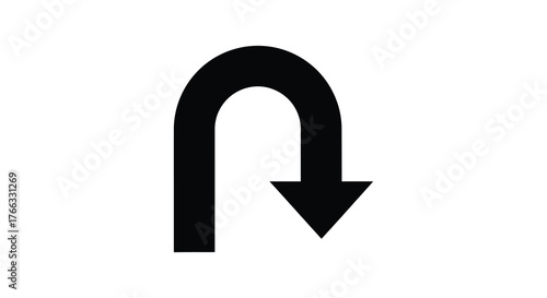 Black u turn arrow symbol indicating a reversal of direction or a change in course silhouette