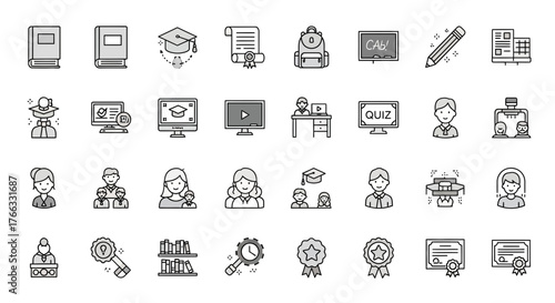 Education Symbols & Icons: Graduation, Books, Certification, and Learning Tools