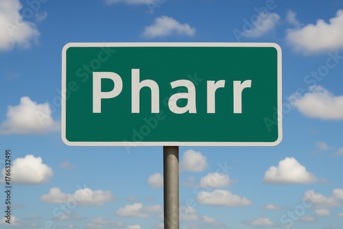 Pharr city sign with blue sky background