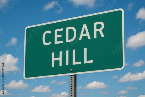 Cedar Hill road sign with bright sky background