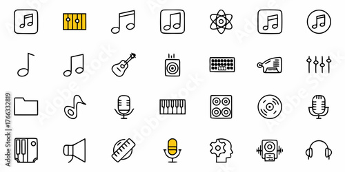 Explore dynamic music creation with these icons for a modern, creative vibe perfect for audio projects, musical instruments, and sound technology designs