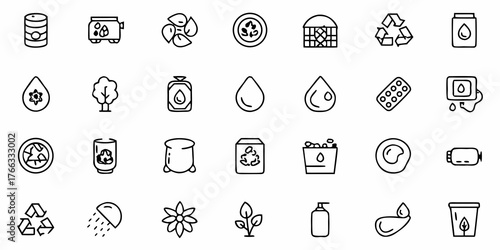 Go Green with this Collection of Environmentally Friendly Icons for Sustainable Living and a Healthy Planet, Ideal for Eco-Conscious Designs