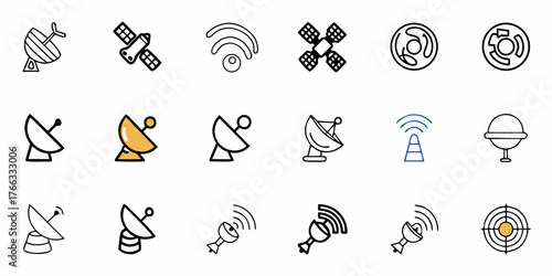 Explore a range of communication satellite icons perfect for tech projects, showcasing connectivity, global networks, and digital communication advancements