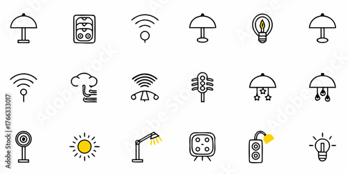 Smart home automation icons for modern living, energy-efficient lighting, and connected devices for a technologically advanced lifestyle