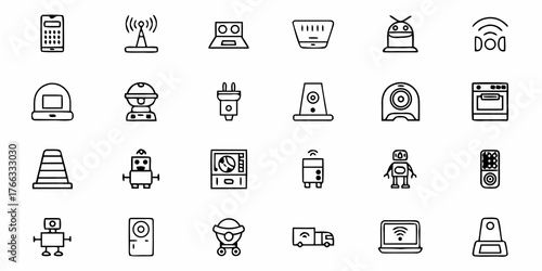 Modern Smart Home Devices and Robotics Line Art Collection for Tech Enthusiasts and Creative Projects, Seamless Design with Clean Style for Innovation