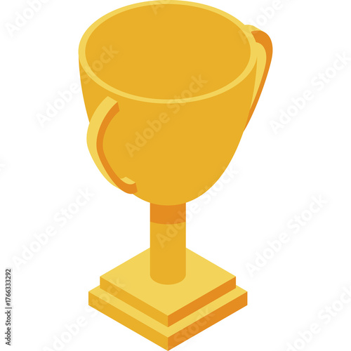 Golden Trophy Cup On Square Base In Isometric View On Transparent Background Vector Illustration