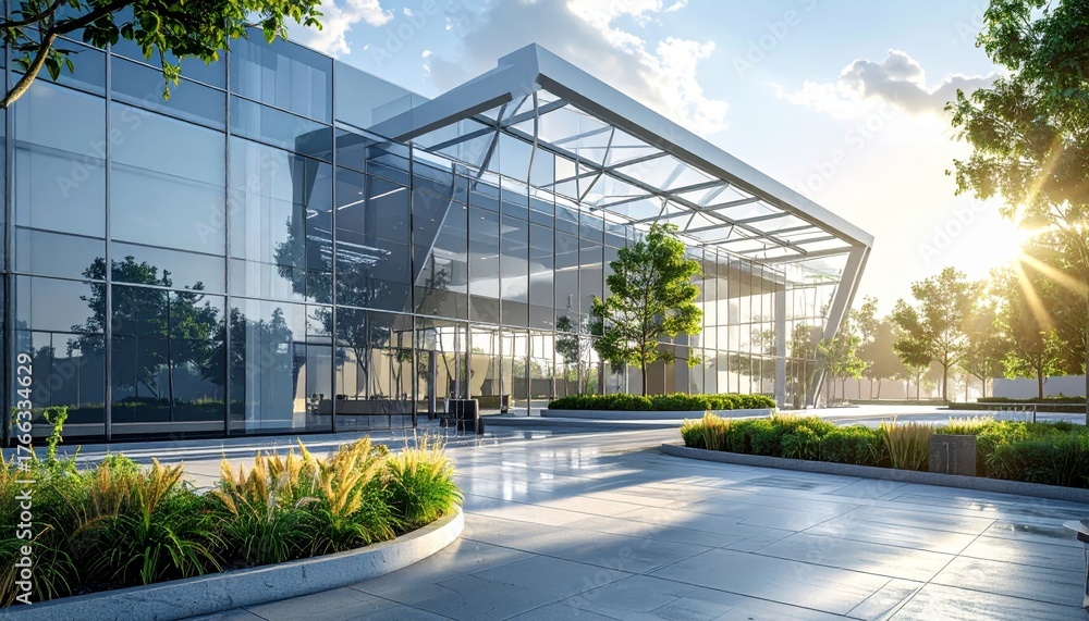 Fototapeta premium Modern architectural framework with glass and steel structure