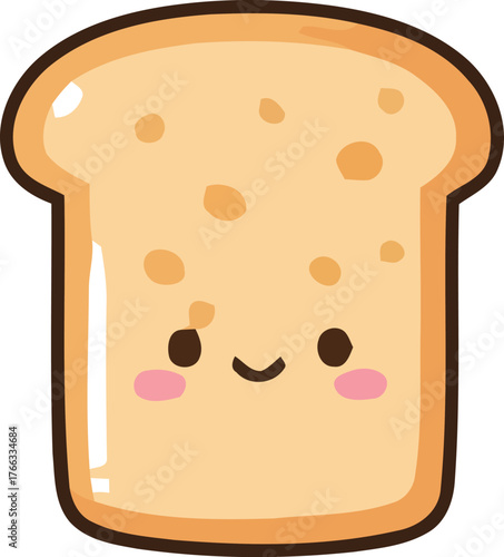 Cute Smiling Slice of Bread Cartoon Illustration with Pink Cheeks