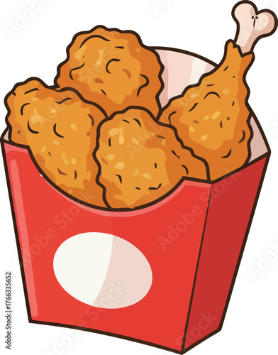Cartoon Illustration of Fried Chicken in a Red Takeout Container