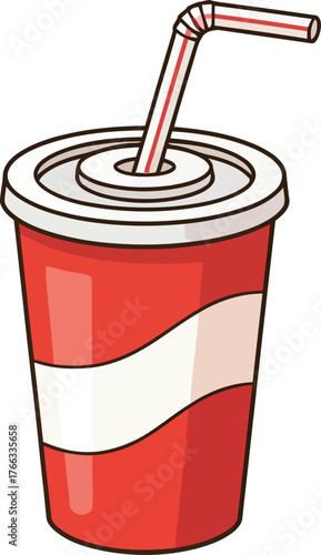 Cartoon Soda Cup with Straw A Refreshing Beverage Illustration