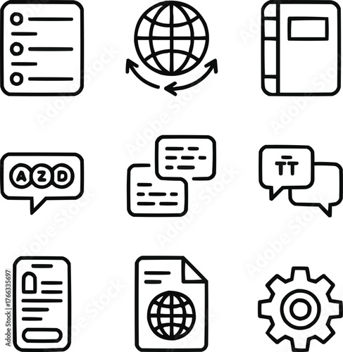Translation Tools Icon Set  Minimal Line Vector for Language Apps and Services