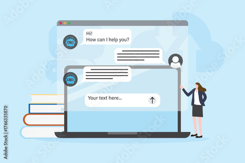 AI assistant robot summary data, Technology for analytics and digital searching concepts. Businessman chat with artificial intelligence automation and smart technology.