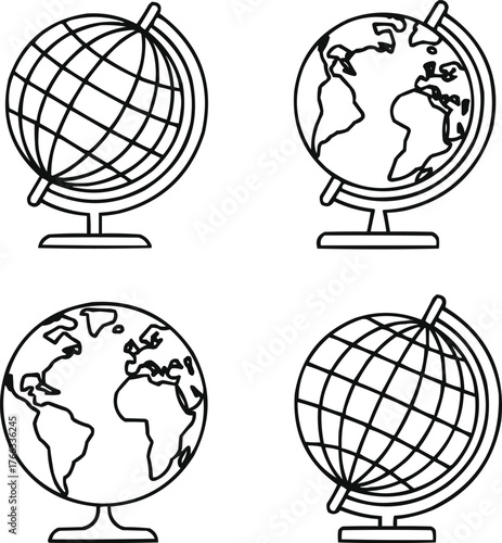 World Globe Icons  Minimal Outline Vector Set of Earth and Global Geography Symbols