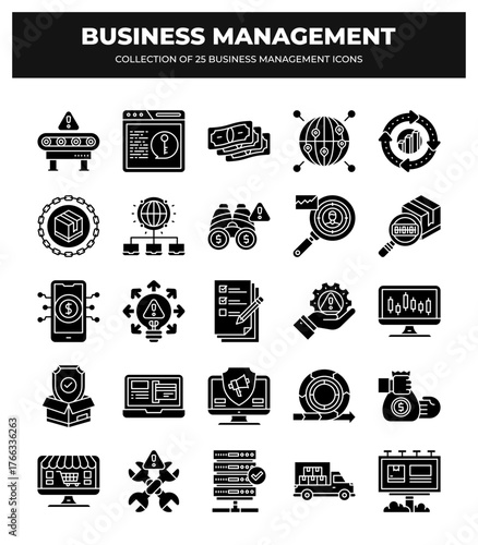 Collection of 25 Business Management Icons:  Strategy. Planning. and Growth