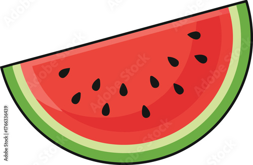 Vibrant Watermelon Slice Illustration with Bold Black Outlines and Black Seeds