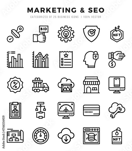 Collection of Marketing & SEO 25 Lineal Icons Pack.