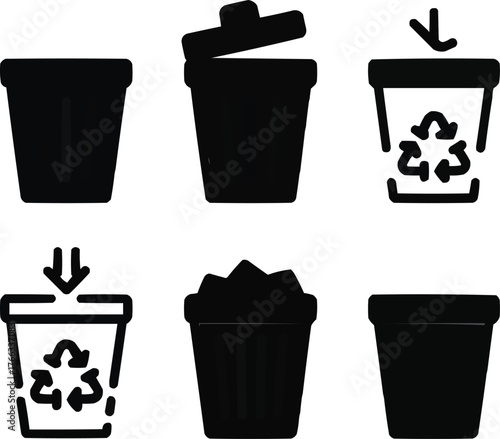 Trash Bin Outline Icon Set  Delete, Recycle, and File Removal Symbols