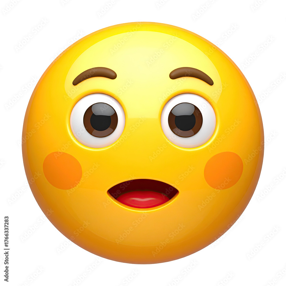 Fototapeta premium Surprised emoji, yellow face, open mouth, wide eyes