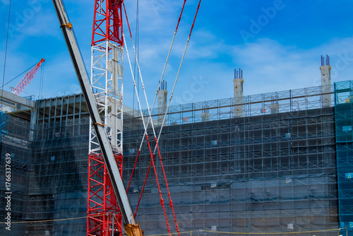 A cityscape of the crane at the under construction in Tokyo