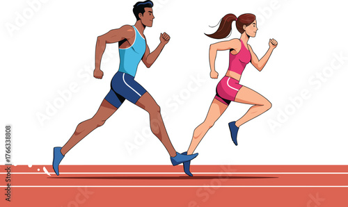 Cartoon couple practicing yoga outdoors in nature, healthy lifestyle and mindfulness activity, colorful vector illustration