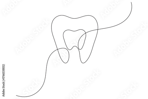 Tooth icon continuous one line drawing minimalist dental outline vector illustration
