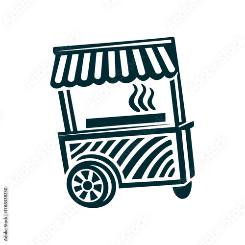 Street Food Cart Icon, Vector Illustration A goldenrod street food cart opens for business on a mustard field