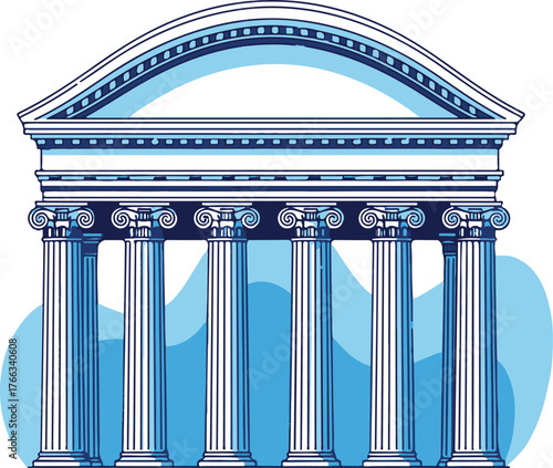 Blue Greek Temple Facade with Ionic Columns Illustration