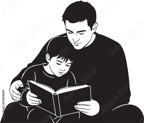 Father and Son Reading a Book Together child