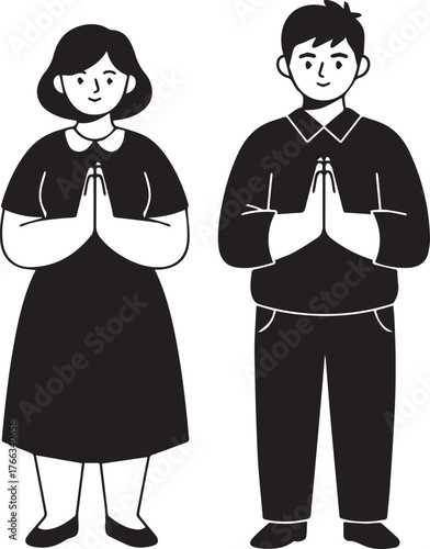 Man and Woman in Greeting Pose couple people