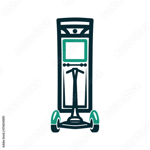 Minimalist Scooter Dock Station Icon Graphic A coral red scooter dock station stands empty on a terracotta field