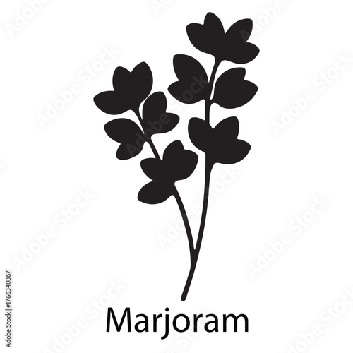 Marjoram Leaf Silhouette Vector Icon – Aromatic Herb & Organic Cuisine Design
