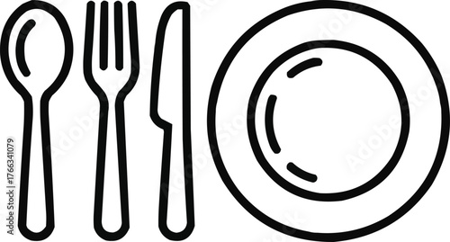 Classic Cutlery Outline Icons  Spoon, Fork, Knife, and Plate CollectionClassic Cutlery Outline Icons  Spoon, Fork, Knife, and Plate Collection