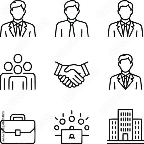 Businessman Outline Icon Set  Corporate Employee, CEO, and Office Worker SymbolsBusinessman Outline Icon Set  Corporate Employee, CEO, and Office Worker Symbols